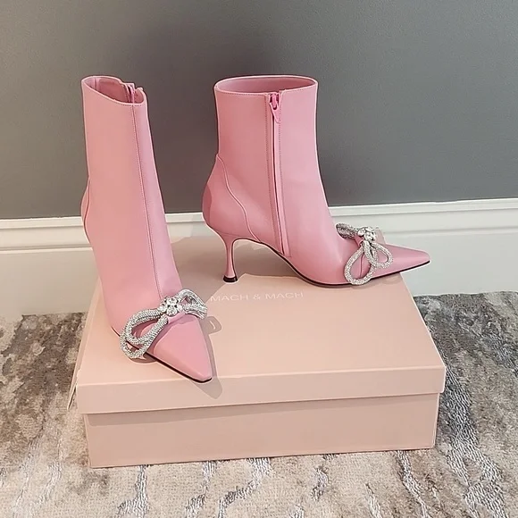 MACH & MACH Crystal Embellished Double Bow Bootie size 38 - Picture 1 of 7